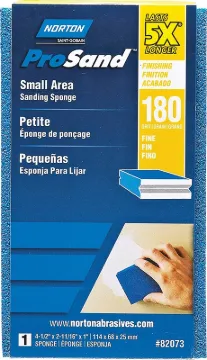 NORTON ProSand 82073 Sanding Sponge, 4-1/2 in L, 2-11/16 in W, 180 Grit, Very Fine, Aluminum Oxide A