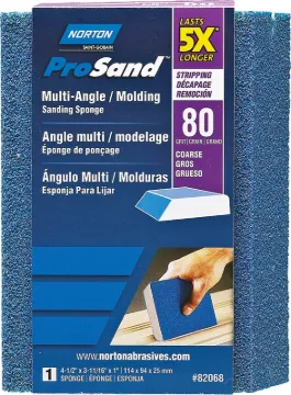 NORTON ProSand 82068 Sanding Sponge, 4-1/2 in L, 3-11/16 in W, 80 Grit, Coarse, Aluminum Oxide Abras