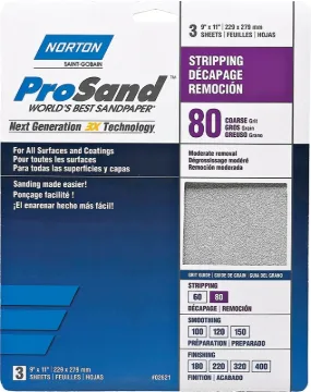 NORTON ProSand 07660768163 Sanding Sheet, 11 in L, 9 in W, Coarse, 80 Grit, Aluminum Oxide Abrasive,