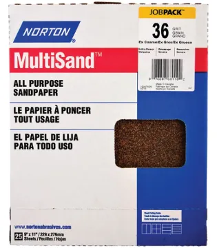 NORTON MultiSand 07660768110 Sanding Sheet, 11 in L, 9 in W, Extra Coarse, 36 Grit, Aluminum Oxide A