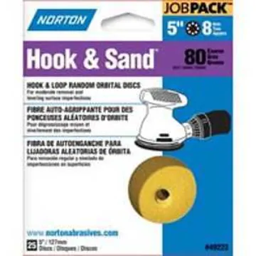 NORTON 49223 Sanding Disc, 5 in Dia, Coated, P80 Grit, Coarse, Aluminum Oxide Abrasive, Paper Backin