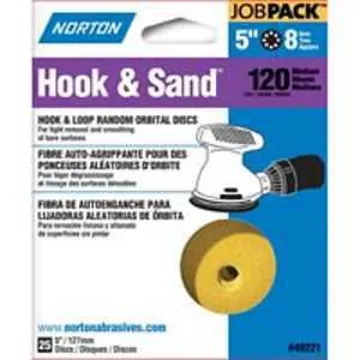 NORTON 49221 Sanding Disc, 5 in Dia, Coated, P120 Grit, Medium, Aluminum Oxide Abrasive, Paper Backi