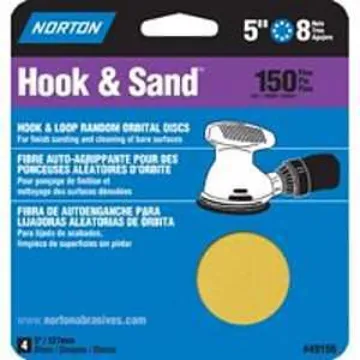 NORTON 49156 Sanding Disc, 5 in Dia, Coated, P150 Grit, Fine, Aluminum Oxide Abrasive, C-Weight Pape
