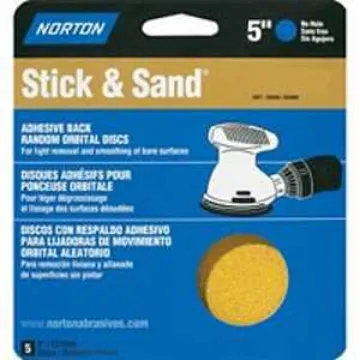 NORTON 48906 Sanding Disc, 5 in Dia, Coated, P120 Grit, Medium, Aluminum Oxide Abrasive, C-Weight Pa