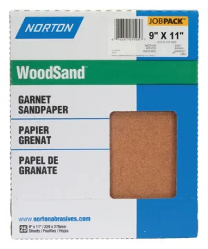 NORTON WoodSand 07660705504 Sanding Sheet, 11 in L, 9 in W, Coarse, 80 Grit, Garnet Abrasive, Paper