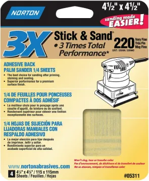 NORTON ProSand 07660705311 Sanding Sheet, 4-1/2 in L, 4-1/2 in W, Very Fine, 220 Grit, Aluminum Oxid