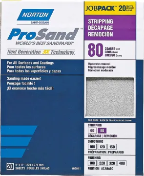 NORTON ProSand 07660768174 Sanding Sheet, 11 in L, 9 in W, Coarse, 80 Grit, Aluminum Oxide Abrasive,