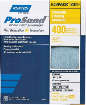 NORTON ProSand 07660768165 Sanding Sheet, 11 in L, 9 in W, Super Fine, 400 Grit, Aluminum Oxide Abra
