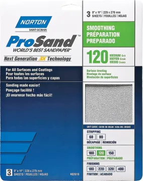 NORTON ProSand 07660768161 Sanding Sheet, 11 in L, 9 in W, Medium, 120 Grit, Aluminum Oxide Abrasive