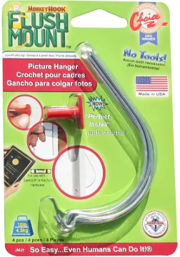 MONKEY HOOK Flush Mount TMH-444 Picture Hanger, 10 lb, Spring Steel, Galvanized, Silver, Flush Mount