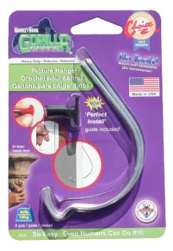 MONKEY HOOK TMH-222 Picture Hanger, 40 lb, High Carbon Spring Steel, Galvanized Zinc, Silver