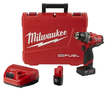Milwaukee 2504-22 Hammer Drill Kit, Battery Included, 12 V, 2, 4 Ah, 1/2 in Chuck, Ratcheting Chuck