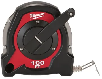 Milwaukee 48-22-5101 Long Tape, 100 ft L Blade, 3/8 in W Blade, Steel Blade, Metal Case, Black/Red C