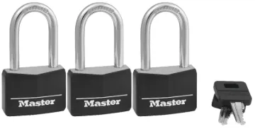 Master Lock 141TRILF Padlock, Keyed Alike Key, Large Shackle, 1/4 in Dia Shackle, 1-1/2 in H Shackle