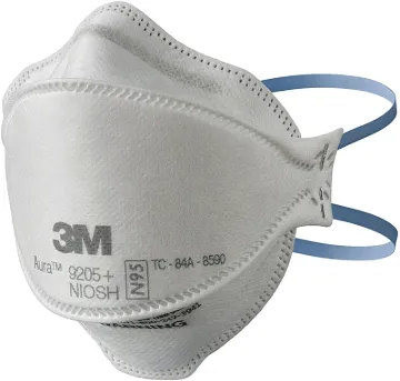 3M Aura Series 9205P-3-DC 3-Panel Particulate Respirator, One-Size Mask, N95 Filter Class, 95 % Filt