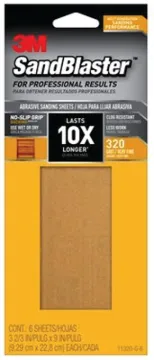 3M SandBlaster Series 11320-G-6 Sandpaper, 9 in L, 3-2/3 in W, 320 Grit, Fine, Synthetic Mineral Abr