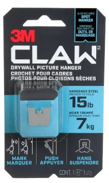 3M 3PH15M-1EF Picture Hanger, 15 lb, Steel, Drywall Mounting