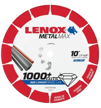 Lenox MetalMax 1972926 Cut-Off Wheel, 10 in Dia, 0.1 in Thick, 5/8 in Arbor, 25, 30 Grit, Diamond Ab