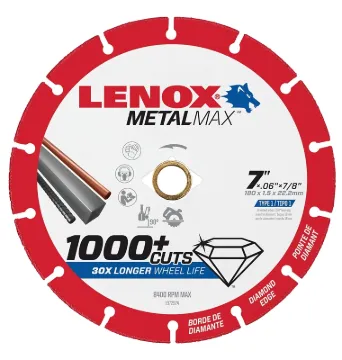 Lenox MetalMax 1972924 Cut-Off Wheel, 7 in Dia, 1/16 in Thick, 7/8 in Arbor, 40, 50 Grit, Diamond Ab
