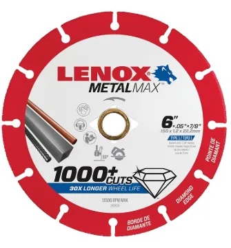 Lenox MetalMax 1972923 Cut-Off Wheel, 6 in Dia, 3/64 in Thick, 7/8 in Arbor, 40, 50 Grit, Diamond Ab