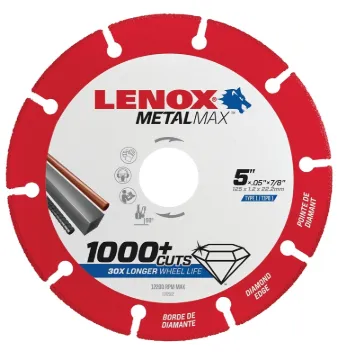 Lenox MetalMax 1972922 Cut-Off Wheel, 5 in Dia, 3/64 in Thick, 7/8 in Arbor, 40, 50 Grit, Diamond Ab