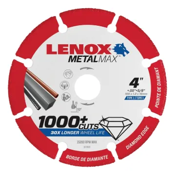 Lenox MetalMax 1972920 Cut-Off Wheel, 4 in Dia, 3/64 in Thick, 5/8 in Arbor, 40, 50 Grit, Diamond Ab