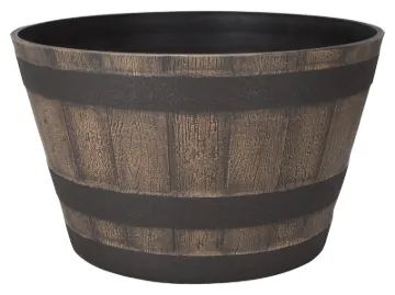 Landscapers Select PT-S022 Planter Barrel, 21 in Dia, Round, Whiskey Barrel Design, High-Density Res