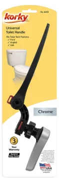 Korky 6055BP Toilet Flush Handle, Front, Neo-Angle, Side Mounting, 8 in L Flush Arm, Metal/Plastic,