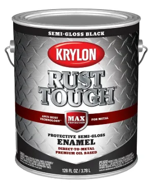 Krylon Rust Tough K09735008 Rust-Preventative Paint, Semi-Gloss Sheen, Black, 1 gal, 400 sq-ft/gal C