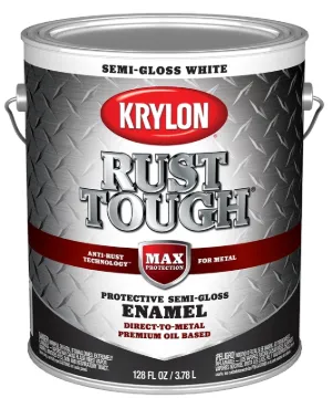 Krylon Rust Tough K09734008 Rust-Preventative Paint, Semi-Gloss Sheen, White, 1 gal, 400 sq-ft/gal C