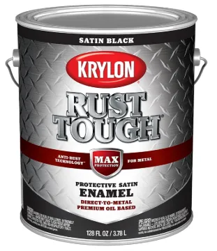 Krylon Rust Tough K09733008 Rust-Preventative Paint, Satin Sheen, Black, 1 gal, 400 sq-ft/gal Covera