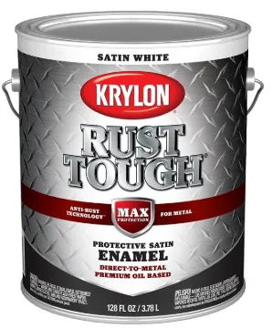 Krylon Rust Tough K09732008 Rust-Preventative Paint, Satin Sheen, White, 1 gal, 400 sq-ft/gal Covera