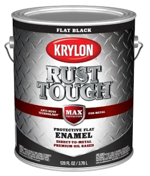 Krylon Rust Tough K09731008 Rust-Preventative Paint, Flat Sheen, Black, 1 gal, 400 sq-ft/gal Coverag