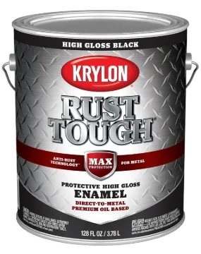 Krylon Rust Tough K09730008 Rust-Preventative Paint, Gloss Sheen, Black, 1 gal, 400 sq-ft/gal Covera