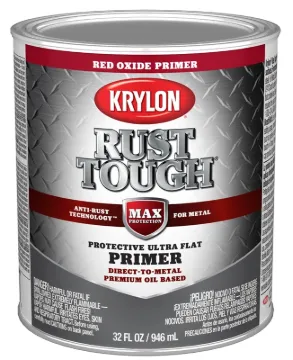 Krylon Rust Tough K09721008 Primer, Ultra Flat, Red Oxide/Rusty Metal, 1 qt