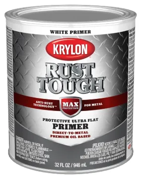 Krylon Rust Tough K09718008 Primer, Ultra Flat, White, 1 qt