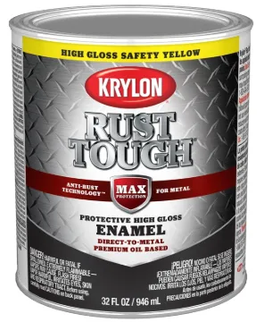 Krylon Rust Tough K09713008 Rust-Preventative Paint, Gloss Sheen, Safety Yellow/Sun, 1 qt, 400 sq-ft