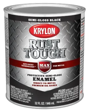 Krylon Rust Tough K09709008 Rust-Preventative Paint, Semi-Gloss Sheen, Black, 1 qt, 400 sq-ft/gal Co
