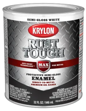 Krylon Rust Tough K09708008 Rust-Preventative Paint, Semi-Gloss Sheen, White, 1 qt, 400 sq-ft/gal Co
