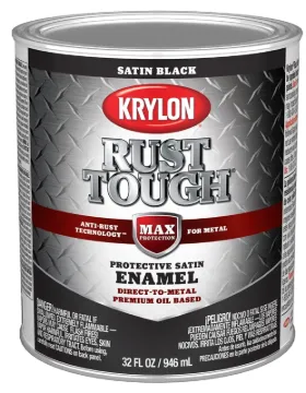 Krylon Rust Tough K09707008 Rust-Preventative Paint, Satin Sheen, Black, 1 qt, 400 sq-ft/gal Coverag