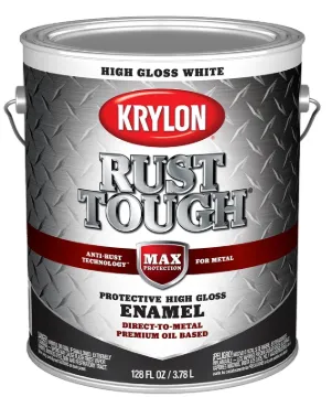 Krylon Rust Tough K09729008 Enamel Paint, Gloss Sheen, White, 1 gal, 400 sq-ft/gal Coverage Area