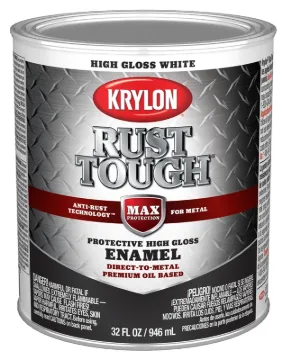 Krylon Rust Tough K09704008 Rust-Preventative Paint, Gloss Sheen, White, 1 qt, 400 sq-ft/gal Coverag