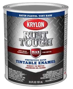 Krylon Rust Tough K09726008 Enamel Paint, Satin Sheen, Pastel Tint, 1 qt, 400 sq-ft/gal Coverage Are