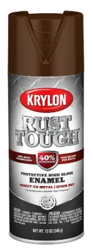Krylon Rust Tough K09263008 Rust-Preventative Enamel Spray Paint, Gloss, Leather Brown, 12 oz, Can