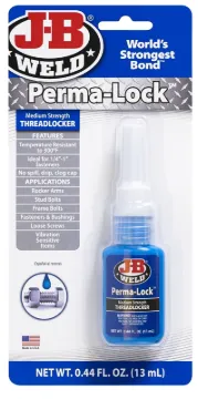 J-B WELD Perma-Lock 24213 Threadlocker, Liquid, Slight, Characteristic, Blue, 13 mL Bottle