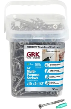 GRK Fasteners 61633 Framing and Decking Screw, #10 Thread, 2-1/2 in L, W-Cut Thread, Flat Head, Star