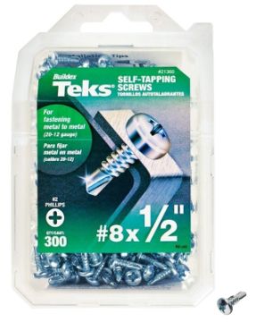 Teks 21360 Screw, #8 Thread, 1/2 in L, Coarse Thread, Pan Head, Phillips Drive, Self-Drilling, Self-