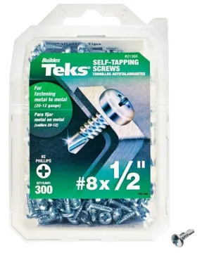 Teks 21360 Screw, #8 Thread, 1/2 in L, Coarse Thread, Pan Head, Phillips Drive, Self-Drilling, Self-