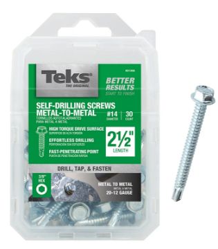 Teks 21356 Screw, #14 Thread, 2-1/2 in L, Coarse Thread, Hex Drive, Self-Drilling, Self-Tapping Poin