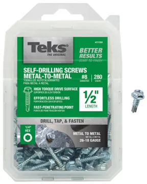 Teks 21308 Screw, #8 Thread, 1/2 in L, Coarse Thread, Hex Drive, Self-Drilling, Self-Tapping Point,